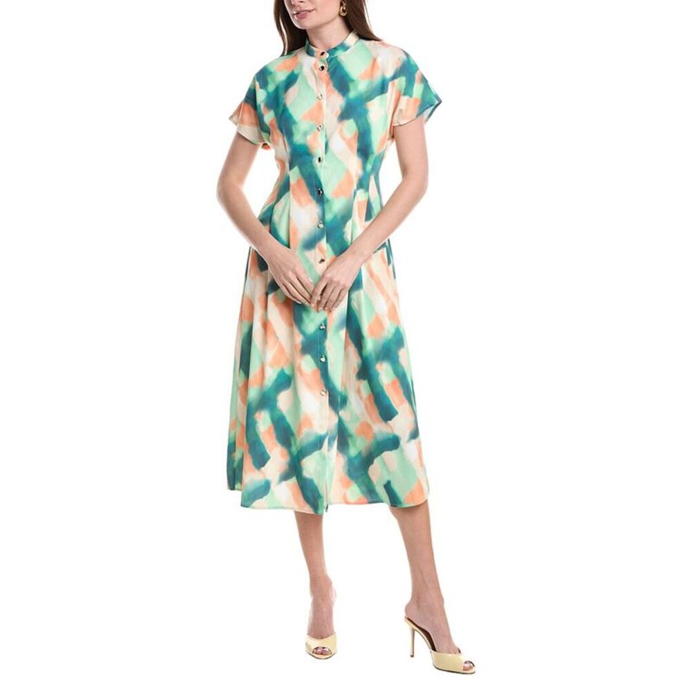Misook Womens  Fit & Flare Crepe De Chine Button Up Maxi Dress, Green